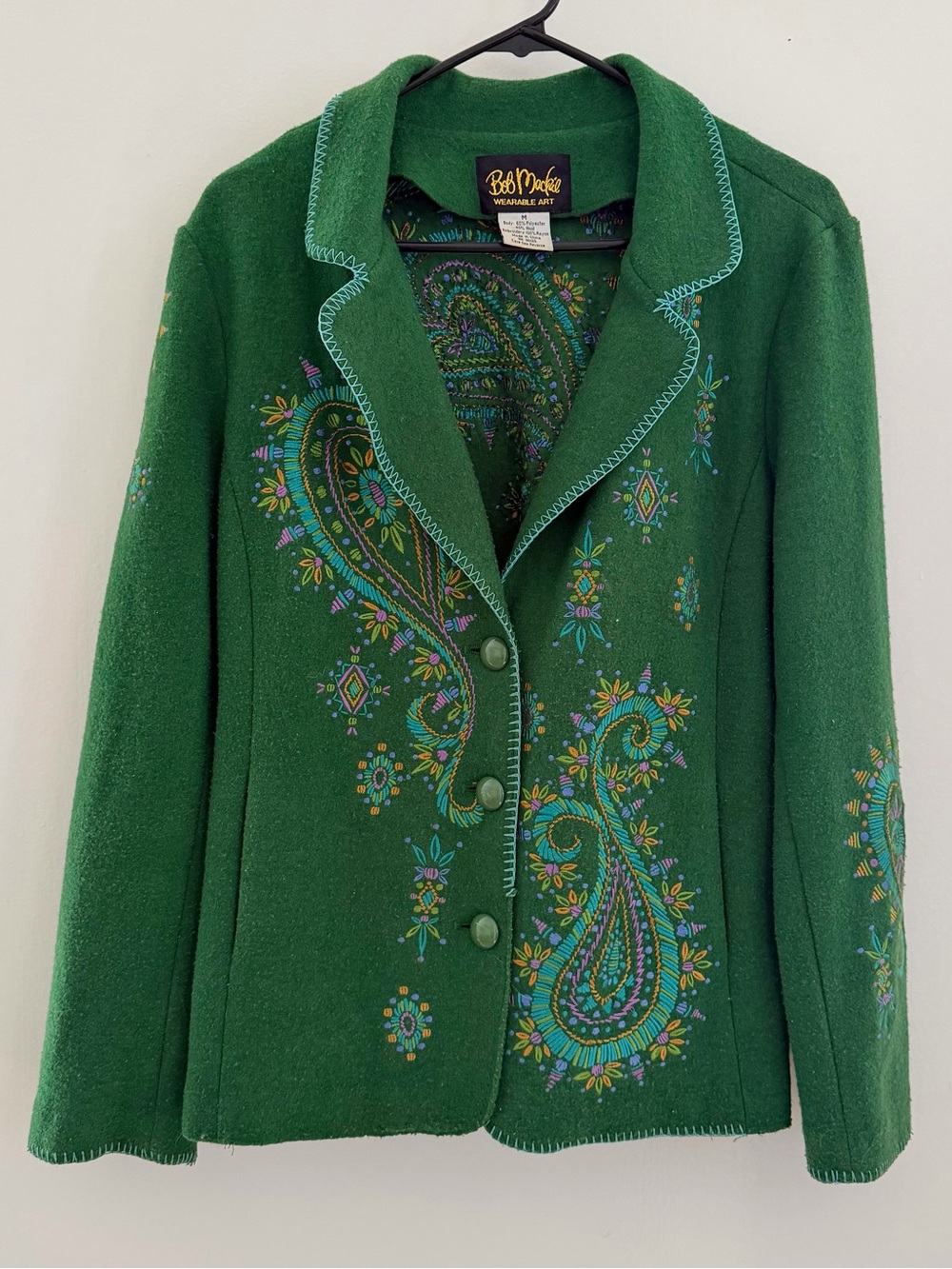 Vintage Bob Mackie Emerald Green Paisley Embroidered Blazer